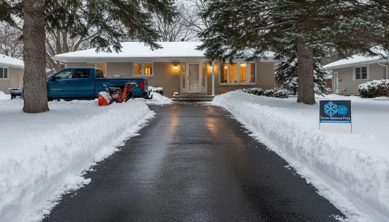 Cleared driveway after professional snow removal by Chop Chop Landscaping in Minneapolis, MN