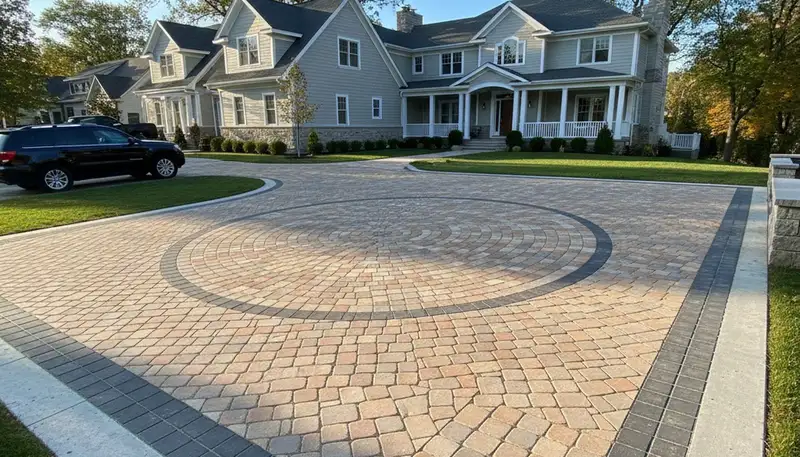 Completed interlocking paver driveway installation by Chop Chop Landscaping in Minneapolis, MN