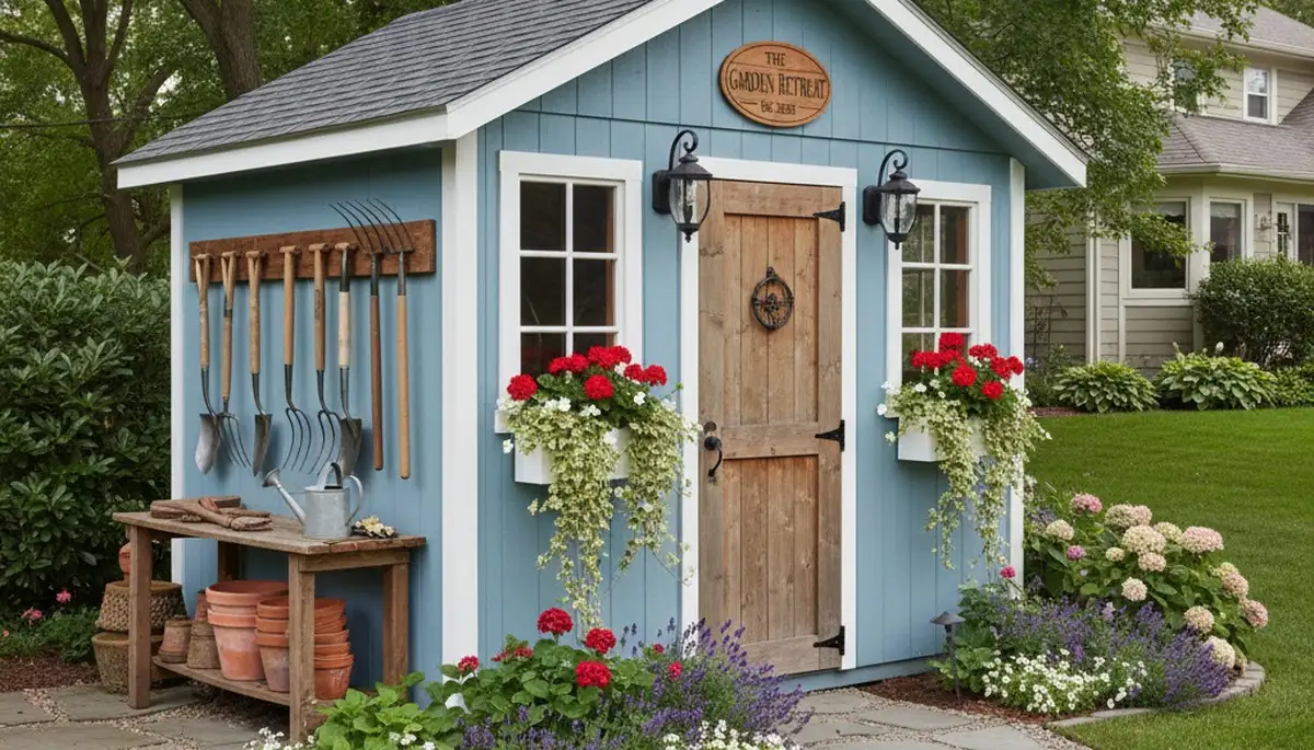 Decorative garden shed with custom landscaping design in Minneapolis, MN by Chop Chop Landscaping