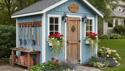 Decorative garden shed with custom landscaping design in Minneapolis, MN by Chop Chop Landscaping