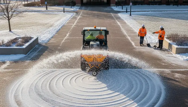 Professional de-icing salt application for safe winter walkways in Minneapolis MN landscaping service