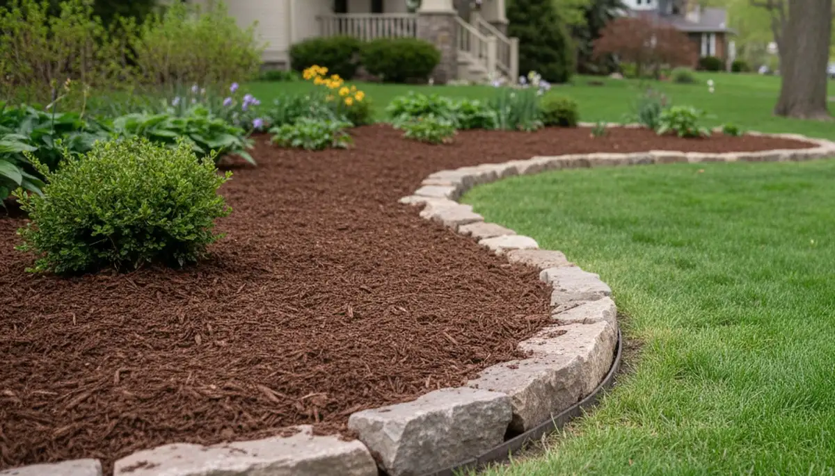 Freshly edged mulch bed with crisp borders by Chop Chop Landscaping in Minneapolis, MN