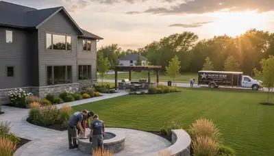 Minneapolis, MN landscaping crew providing professional lawn care service on a residential property