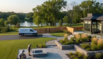 Landscaping crew providing lawn care service in Minneapolis, MN