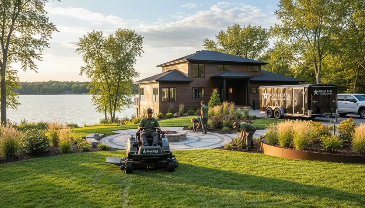 Minneapolis, MN landscaping crew providing professional lawn care for a residential property