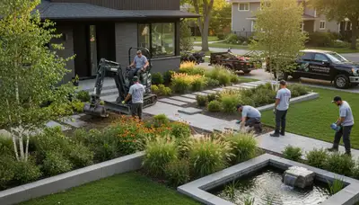 Landscaping crew providing lawn care service in Minneapolis, MN