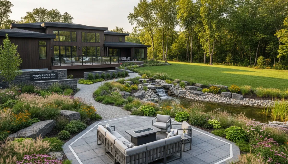 Minneapolis, MN landscaping service crew maintaining a healthy green lawn for a residential property