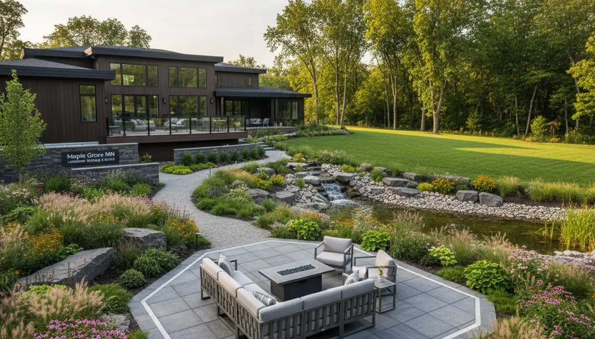 Minneapolis, MN landscaping service crew maintaining a healthy green lawn for a residential property