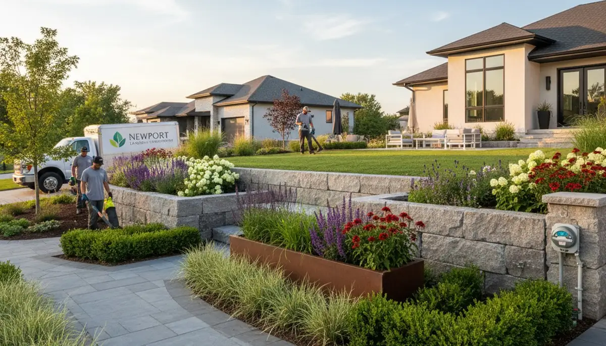 Landscaping team servicing Minneapolis, MN lawncare for a residential property