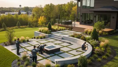 Minneapolis, MN landscaping crew performing professional lawn care service on a residential property