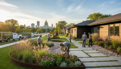 Landscaping team providing lawn care service in Minneapolis, MN