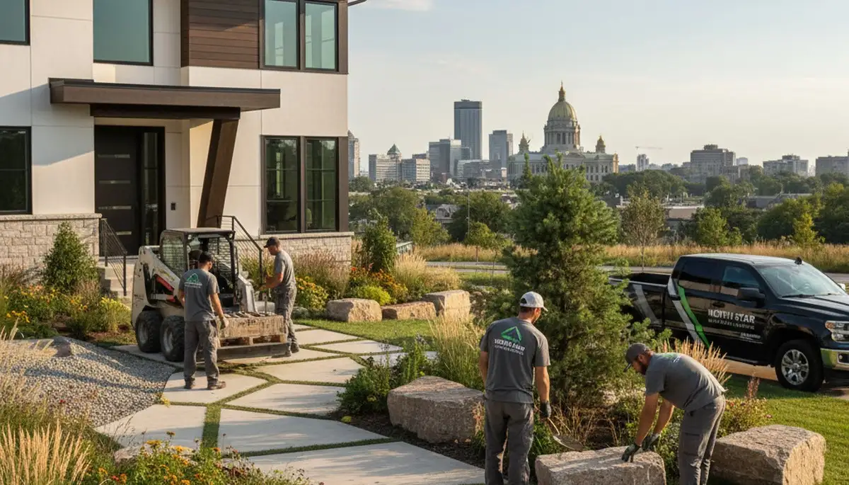 Landscaping crew providing lawn care services in Minneapolis, MN