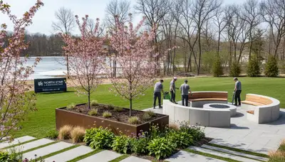 Landscaping crew providing lawn care service in Minneapolis, MN