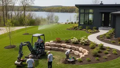 Landscaping crew providing lawn care services in Minneapolis, MN