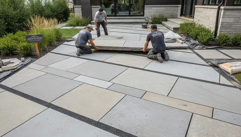 Modern large stone paver installation in Minneapolis, MN by Chop Chop Landscaping for sleek outdoor design