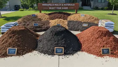 Brown, black, and red mulch variety display for landscape design in Minneapolis MN by Chop Chop Landscaping