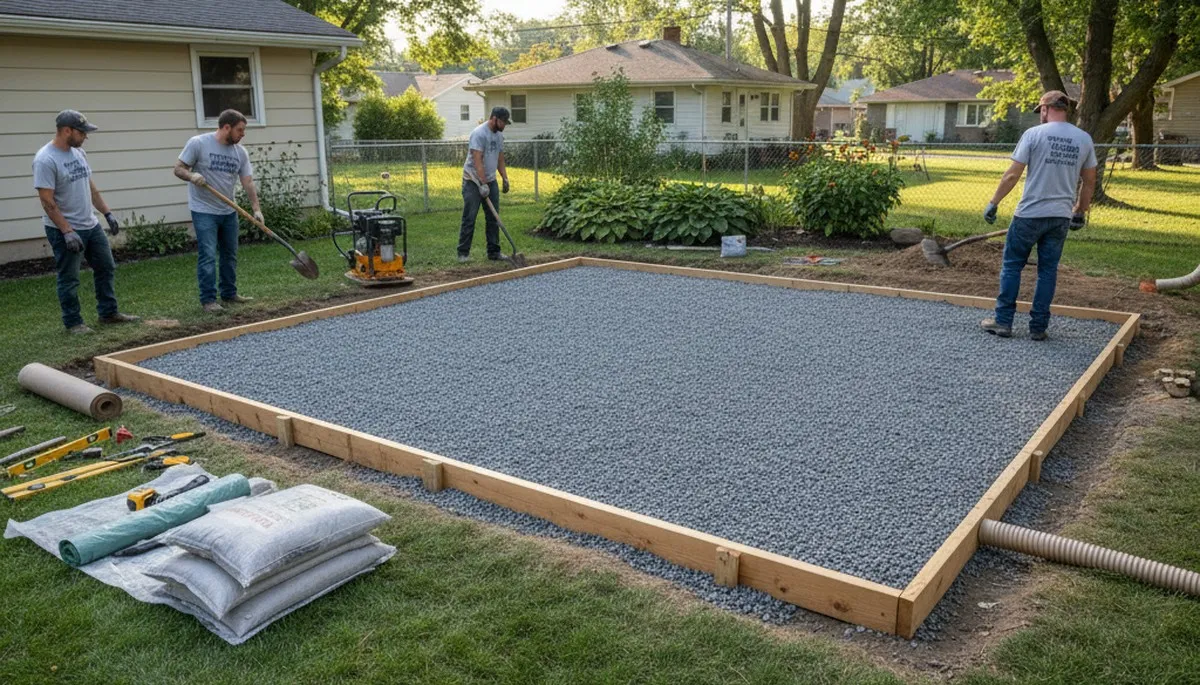 Level shed foundation base preparation by Chop Chop Landscaping in Minneapolis, MN