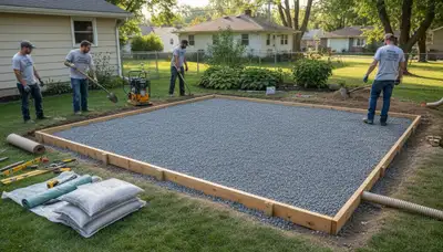 Level shed foundation base preparation by Chop Chop Landscaping in Minneapolis, MN