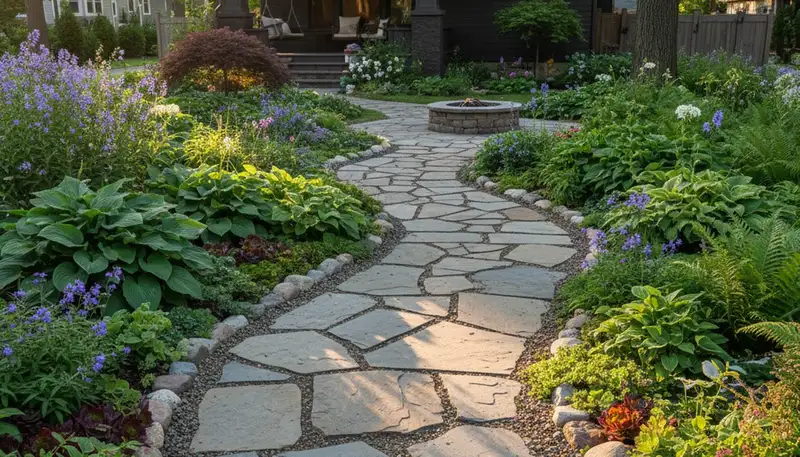 Stone paver pathway installation in Minneapolis, MN showcasing professional residential landscaping design