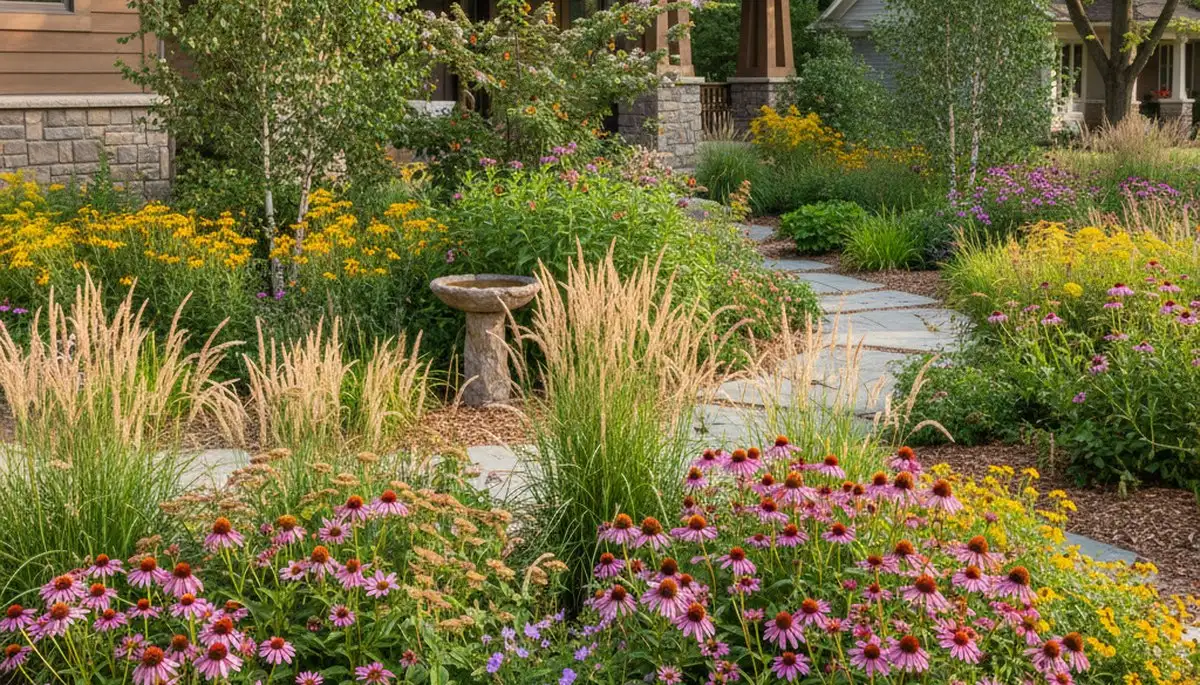 Sustainable native plant garden with drought-tolerant landscaping in Minneapolis, MN